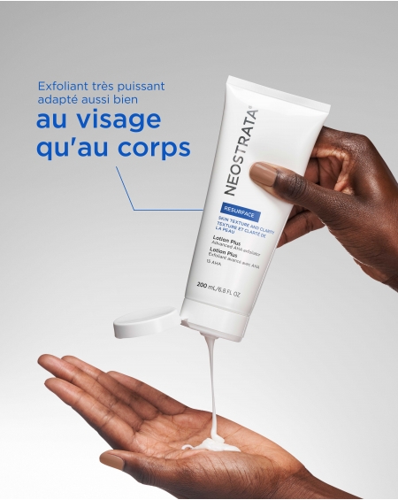 Lotion corps exfoliante pour peaux rugueuses, y compris de type kératose pilaire : Lotion Plus 15% AHA Neostrata